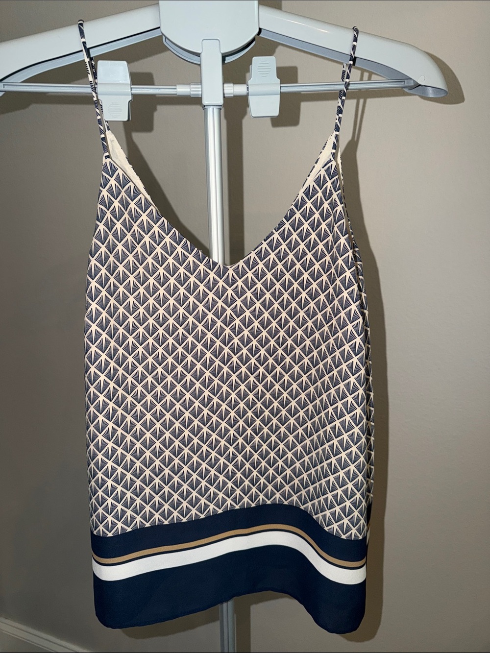 Navy and Cream Geometric V-Neck Camisole